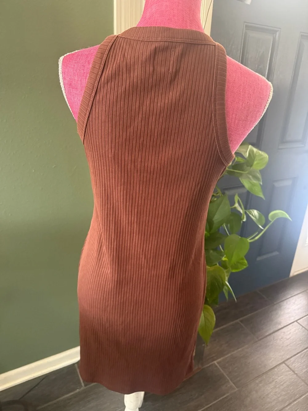 GAP Ribbed Sleeveless Midi Dress in Chocolate Brown - Picture 3 of 3